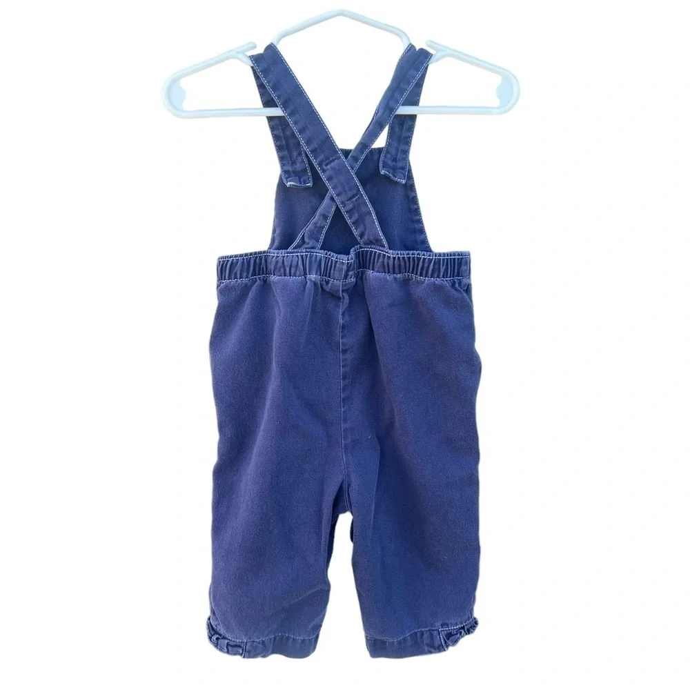 Vintage Y2K Gymboree Flower Overalls Blue Ruffle Snap Crotch 6-12 Months Soft